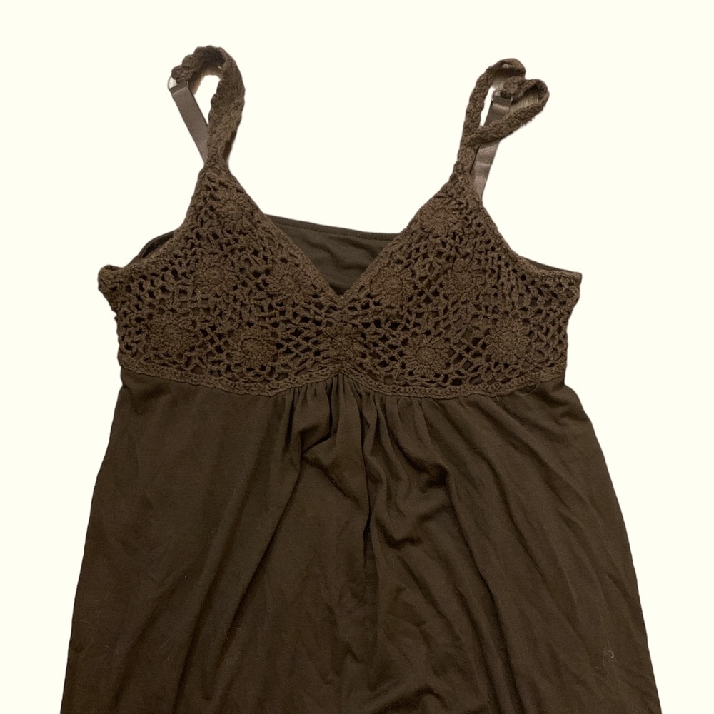 Brown crocheted pattern flowy camisole top